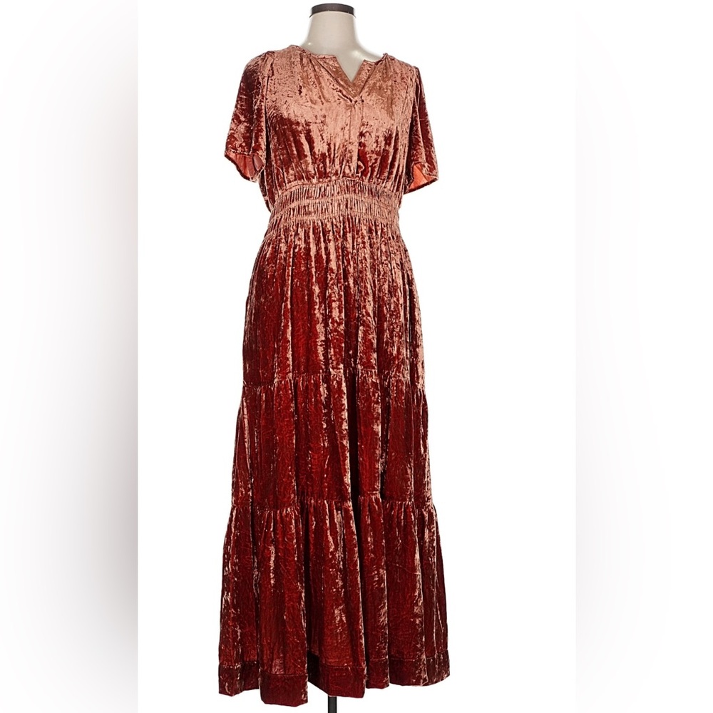 Anthropologie The Somerset Velvet Edition Maxi Dress - orange, red brown - Picture 2 of 5